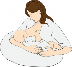 Illustration af kvinde der ammer barn